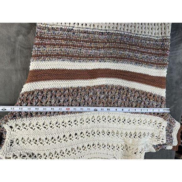 Zara XS-S Italian Yarn Cream & Brown Striped Crocheted Tunic Length Sweater - Picture 9 of 13